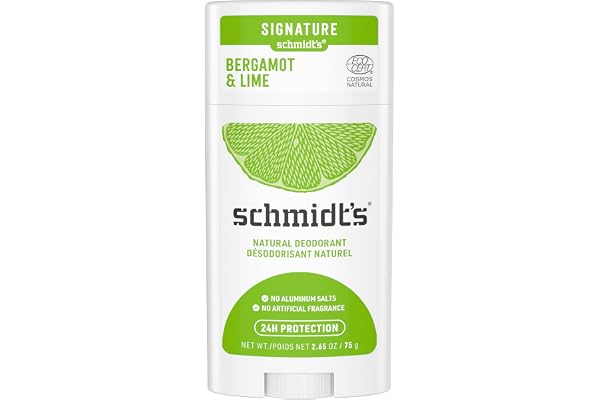 Schmidt's Déodorant Stick Signature Bergamote et Citron Vert, Efficace 24h, 100% Origine Naturelle, Certifié naturel et Vegan, Testé Dermatologiquement, 75g
