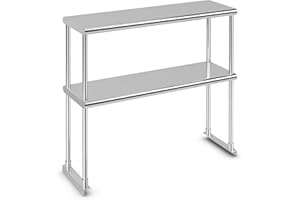 GiantexUK Stainless Steel Overshelf, 2-Tier Kitchen Catering Table with Flexible Adjustable Shelf, Heavy Duty Work Table Food Prep Workbench for Home Restaurant Garage (92 x 30 x 85cm)