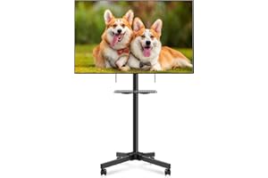 XINLEI Soporte de TV móvil con ruedas, carrito de TV portátil con estante para televisores de panel curvado plano de 21 a 60 pulgadas de hasta 35 kg, altura ajustable, soporte de TV alto con ruedas