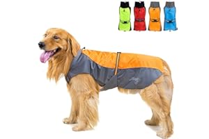Zunea Waterproof Dog Raincoats for Medium Large Dogs Lightweight Reflective Jacket Safty Coat Windproof Mesh Lined Vest Clothes Outdoor Hunting Hiking Apparel for Wet Days Orange 6XL