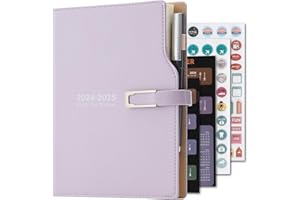 HOLDERZWU Academic Diary 2024-2025,from Jul 2024-Jun 2025 A5 Day to Page,Schedule Organizer with Calendar Stickers, Agenda Diary Planner with Pen Holder and Pen,Premium Thicker Paper 14 X 21.5 cm (Purple)