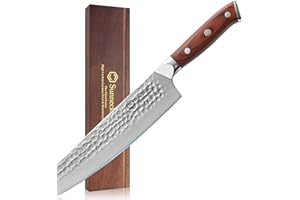 Sunnecko Coltello da Cucina 20 cm, Coltello Kiritsuke Giapponese in Acciaio Inossidabile, Coltelli da Chef Professionali per Verdure Carne, Manico in Pakkawood