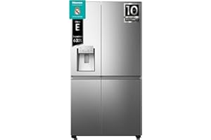 Hisense RS818N4IIE1, Frigorífico Americano Side By Side, Class E, 632 L, Alto 179 cm x Ancho 91 cm, Color Inox, Multi Air Flow, Congelamiento Rápido, Dispensador de Agua y Hielo, Tecnología Inverter