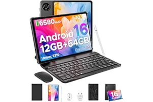 DOOGEE TAB A9 Newest Android 16 Tablet, 10 inch With Gemini AI, 12GB+64GB/2TB TF& Unisoc T310, 6580 mAh Battery, 5G WiFi+GMS+BT5.0+Face ID, 3.5mm Jack, Tablets with Keyboard, Pen, Mouse& Case- Black