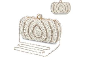 UBORSE Borsetta da Sera Donna Pochette Elegante Clutch Piccolo con Catena, Finiture di Diamanti e Perle, Borsa a Tracolla per Cocktail Festa Ballo Cerimonia