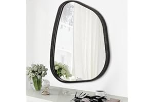 HLFMVWE Asymmetrical Mirror Large 50x40CM Irregular Oval Wall Mirror Modern Wood Frame Unique Shape Wall Mounted Vanity Decorative for Living Room Bedroom Bathroom Entryway Hallway