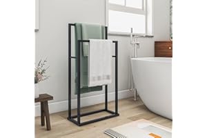 JELUTE Free standing Towel Rail, Holder,Stand and Towel Drying Rack with 2-Tier Towel Stand Rail for Bathroom & Hand Towel, Black
