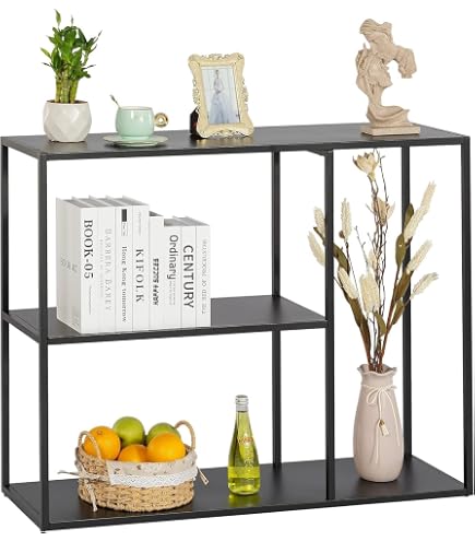 Console D'entrée étroite HOMCOM 110x30x75 Cm - 4 étagères Style Industriel - Cadre Acier Noir Pour Salon Couloir