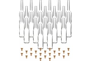 gouveo 24er Set Glasflaschen 100 ml Sinfonie mit Korken (HGK) - Leere Flaschen zum Befüllen und Verschenken - Kleine runde Korkenflaschen für Likör, Öl, Essig (SIF100HGK)