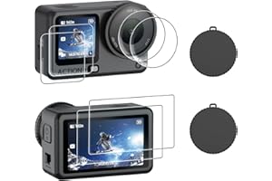 AMAZEAR Lens Screen Protector for DJI Osmo Action 6 Accessories, 2 Sets Action6 Tempered Glass Screen Cover with Silicone Lens Cap Protective Kit, Scratch-Resistance, Dustproof