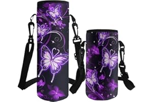 ASQVTIFE Butterfly Water Bottle Carrier with Strap for Kids Girls Neoprene Insulated Hydrobag Crossbody Water Bottle Holder School Camping Steel/Glass/Plastic Bottles Energy Drinks S