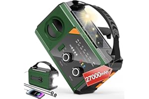 ETDEUH Solar Wind Up Emergency Radio - with 27000mAh Power Bank, AM/FM Weather Alert, SOS and Torch, Portable Survival Kit for Camping & UK Power Cuts (Army Green)