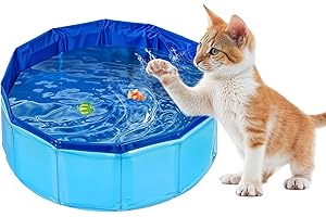 Piriuuo Schwimmbecken für Katzen, 30 x 11 cm Katzenplanschbecken Faltbarer Haustierpool aus PVC, rutschfest Verschleißfest Katzenbadewanne Sommer Schwimmbad Schwimmbecken Für Hund Katze