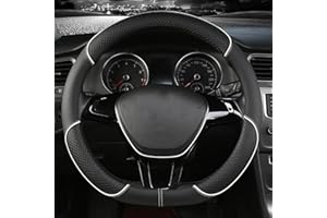 YOBOHUI Funda para volante de coche adecuada para Volkswagen Passat/Polo/Tiguan/Touareg/Touran/T-Cross/T-Roc/Up de cuero de fibra de carbono (negro, blanco, D)