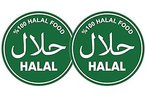 STICKIFY 100% Halal Food Sticker – Set of 2 Round Green Vinyl Decals – Laminated Arabic & English Halal Sign for Restaurant Window Stickers, Shopfront – Halal Certification Sign – Waterproof (2 pieces)