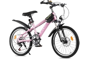 Bueuwe 20 24 Inch Kids Mountain Bike, Children Bicycles for Boys and Girls Ages 6-12, 7 Speed Teenager Bikes with Disc Brakes, Adjustable Handlebars and Seat, Kickstand