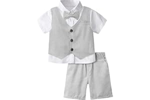 mintgreen Ensemble Bebe Garcon, Chevrons Tenue de Mariage Chemise & Gilet & Short, 1-6 ans