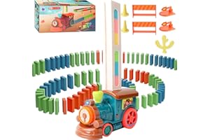 Bindokun Domino Train Toy Set, Automatic Domino Laying Train with 160PCS Domino Blocks Electric Domino Train Toy with Light and Sound Educational Construction and Stacking Toys for Boys Girls