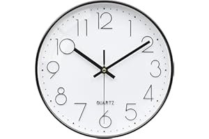 VIKMARI Diseño Moderno Reloj de Pared, 30cm Decorativo Blanco y Negro Silencioso Reloj para Salon Dormitorio Cocina Cuarto de Baño Oficina Aula