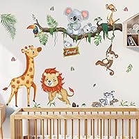Wondever Jungle Animal Tree Nursery Wall Decal Forest Animal Elephant Giraffe Lion Peel And - View #8
