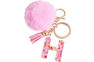 Vorysum Llavero con Letra Llavero Inicial Regalo de niña Mujer Bola Peluda Llavero Decorar para Bolso Mochila Llavero con Borla Dorada Llavero Mujer