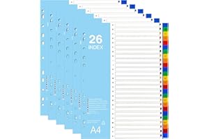 LELADY JEWELRY LELADY Divisores de Archivos A4, (6 Unidade) Separadores de Archivos, Separadores de 26 Partes, Letra A-Z, Divisores con 11 Agujeros, Divisores de Sujeto A4, File Dividers