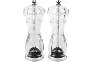 Salter 7606 CLXR Moulin à Sel et Moulin à Poivre, Design Contemporains en Acrylique Transparent, Lot de 2 Moulins avec Meules Réglables, 19 cm, Facile à Nettoyer, Garantie 2 Ans