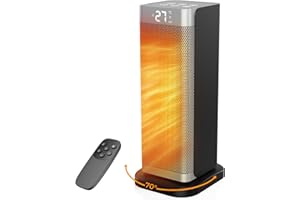 FITABOK Calefactor Eléctrico y Bajo Consumo Plata - 2000W Cerámico PTC Silencioso, 3 Niveles y Oscilación, Control Remoto, Protección contra Vuelcos y Sobrecalentamiento, Calentador para Dormitorios/Oficinas
