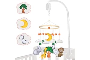 Zusentee Mobile Musical Lit Bébé, Mobile lit Bébé avec Musique Douce, Suspension Mobile Bebe avec Bras Réglable, Mobiles avec Animaux, lune et étoiles, Lune jaune