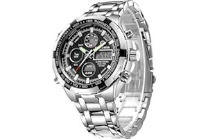 GOLDEN HOUR lusso in acciaio inox analogico digitale orologi per uomo sport all'aperto impermeabile grande orologio da polso pesante