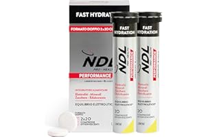 NDL Pro-Health Fast Hydration - Compresse effervescenti a rapida idratazione, elettroliti, sali minerali per lo sport, riduce l'affaticamento e la fatica, gusto limone, confezione da 2, 40 compresse