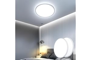 OTREN Lot de 2 Plafonnier LED Plat 24W, 2400LM Mince Lampe Plafond Moderne Rond, 6500K Blanc Froid Chambre Lumière, IP44 Luminaire Intérieur pour Salon Cuisine Couloir Hôtel Ø23cm