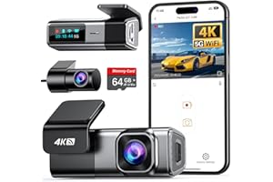 Navycrest 4K Dash Cam Front and Rear with 64GB Card, Built-in 5G WiFi, Dash Camera for Cars 4K Front and 1080P Rear, Dashcams for Cars Loop Recording, Gravity Sensor, 24Hours Parking Mode