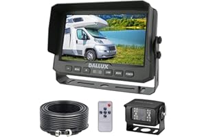 DALLUX Reversing camera system with 7 inch monitor + 4-pin camera cable & IP69 night vision rearview camera set for heavy commercial vehicles/trucks/trailers/buses/van/agriculture/heavy transport (12-24 V)