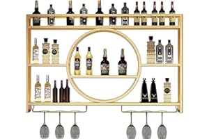 ZYUKER Modern Metal Wall Mounted Wine Display Rack, Hanging Industrial Round Wine Racks, Bar Unit Floating Shelves, Glass Rack Iron Display Stand for Home, Restaurant, Bars (Gold,100x15x80cm/39x5.9x31in)