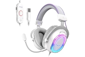 FIFINE RGB Headset with Game/Chat Balance, 7.1 Surround Sound, Noise Canceling Mic, EQ Button for Gaming, Streaming, USB Wired Headphone for Mac, Desktop, Laptop, PC, PS5/PS4 - H13BWP(White&Purple)