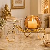 CentraLit Decorative Metal Tricycle Candle Holder with Glass Bowl | Gold Tea Light Holder Stand, Vase for Home Decor, Decorat