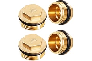 SILKWISH 4 Stück Messing Stopfen, 1 Zoll AußEngewinde Verschlussstopfen, Messing-Endstopfen mit Gummiring, Blindstopfen für Heizkörper, Verteiler und Heizung, Wasserleitungen, Trinkwasseranlage Geeignet