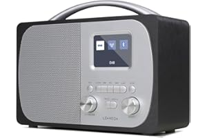LEMEGA DR5 Radio Numérique Dab/Dab+,Réveil Bluetooth avec Radio FM,Fonctionne sur Secteur ou Piles – Radio Compacte pour Cuisine ou Chambre avec Présélections,Boîtier en Bois et Finition Métal Brossé