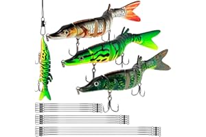 Realure 3 Pcs Multi Jointed Pike Fishing Lures with 15cm 23cm 30cm Wire Traces Pike Lures Sets 3D Artificial Lures with Hooks Slow Sinking Lure with Wobbler for Freshwater Saltwater