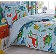 Kids Club Dinosaurs Fully Lined Pencil Pleat Headed Curtains, Polyester-Cotton, Multi-Colour, 182 x 167 cm