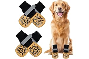 Guyode 4 Piezas Calcetines Perro Antideslizantes Interiores con Velcro Ajustable, Walking Pad para Mejorar El Agarre del Perro, Resguardos para Cães para Evitar Lamidos y Resbalones (L)