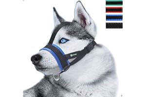 ILEPARK Museruola per Cane in Nylon, per Cani di Piccolo Medio Grande, Regolabile per prevenire morsi, masticazione e abbaiamento (M,Blu)