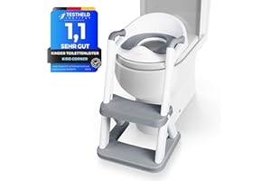 KIDZ CORNER KidzCorner Kinder Toilettensitz mit Treppe, höhenverstellbare Toilettenleiter klappbar auch als Tritthocker verwendbar. WC Sitz fürs Töpfchen Training.