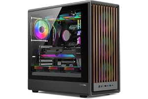 GAMEON TIMBERI Midnight Series ARGB + PWM Mid Tower Gaming Case, 7 Pre-Installed 120mm ARGB Fans, Tempered Glass, ATX/M-ATX/ITX Support, Type-C I/O, 420mm GPU Support – Wood/Black