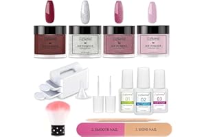 LOFUANNA Nail Dip Powder Starter Kit Dip Powder Nail Kit Nail Dipping Powder Kit 4 Colors Silvery Glitter Dip Nail Powder Kit with Activator, Base Top Coat and Manicure Essential Tool Set