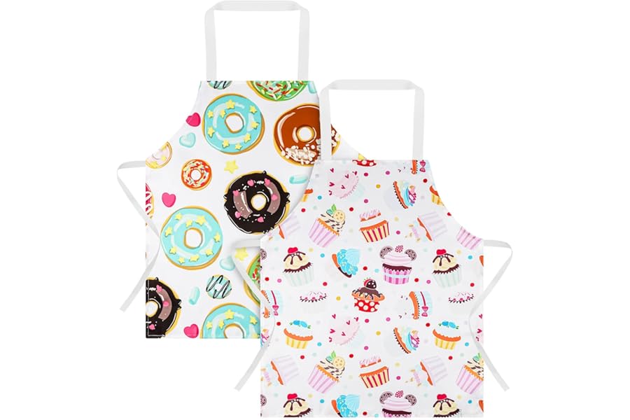 ABOHU Kids Aprons, 2 Pcs Child Chef Aprons, Childrens Kids Toddler Waterproof Play Apron, Cartoon Style Toddler Children Painting Apron, Children Kitchen Apron for Kids Toddler Painting Baking Artist
