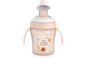 Suavinex, Vaso Aprendizaje Bebé con Boquilla Rígida Antidesgarro, Biberón con Asas, Tapa Protectora Abatible, Vaso Antiderrame, 200 ml, Bébés +6 Meses, Apto Lavavajillas, Rosa Wonderland