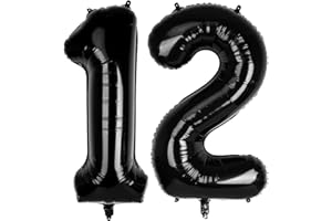 ONLYQIQIU Black Large Numbers 12 Balloons, 40 Inch Big Helium Foil Number Balloons, 2 Pcs Digital Balloons for Girls Boys 12th 21st Birthday Party Decorations/Anniversary Party Supplies (Number 12, Black)