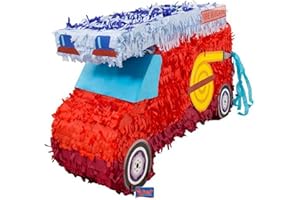 Folat-Pinata Fire Engine-55x30 cm 60933-Pinata Voiture Rouge Multicolore 55x35x18 cm-Fête d'anniversaire, enterrement de vie de garçon, Piñata camion, Pompier Décorations, 60933, Costumes